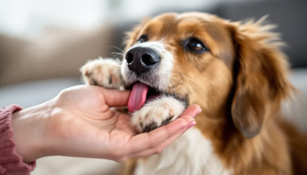 close up puppy and human hand